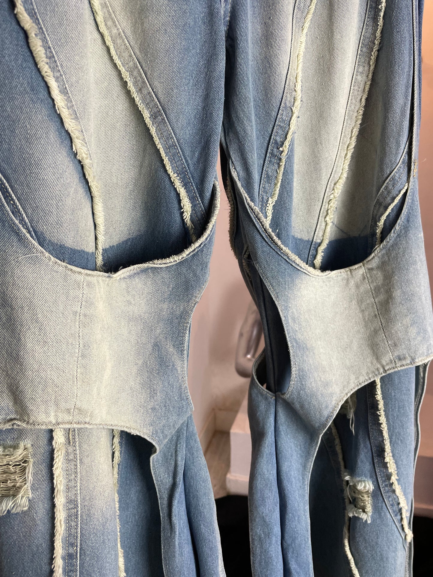 Cut Out Distressed Wide Jeans