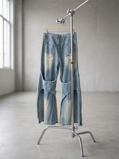 Cut Out Distressed Wide Jeans