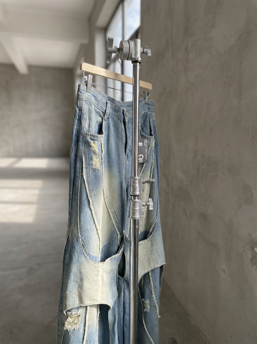 Cut Out Distressed Wide Jeans